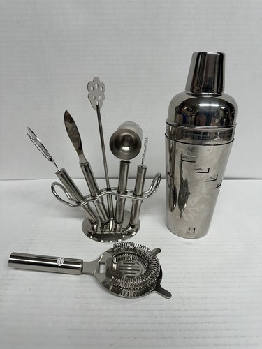 10 Pc Bartender Cocktail Kit Stainless Steel Shaker With Recipes - 第 1/13 張圖片