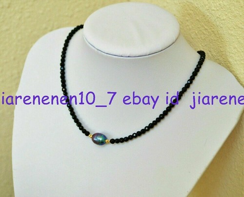 Faceted 3mm Bright Black Spinel Gems & 9-10mm Tahitian Black Pearl Necklace 18'' - 第 9/12 張圖片