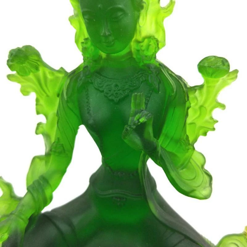 8" Estatua Budismo Tibetano Tibetano Verde Tara Buda Liuli Color Esmalte Regalo Foto 4 de 4