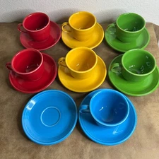 FIESTAWARE Set of 7 Coffee Tea Cups with 8 Saucers Homer Laughlin EUC USA 3256