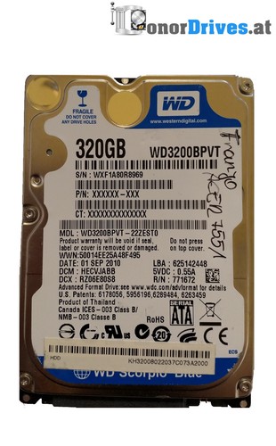 Western Digital WD3200BPVT-22ZEST0 - 320 GB - SATA - PCB 2060-771672-004 Rev. A*