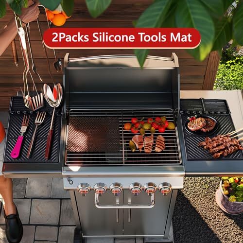 2PCS Silicone Griddle Tools Mat, Large Spatula Mat with Drip Pad