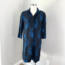 Ann Taylor Womens Small Peacock Print Tunic Shift Dress 3/4 Sleeve