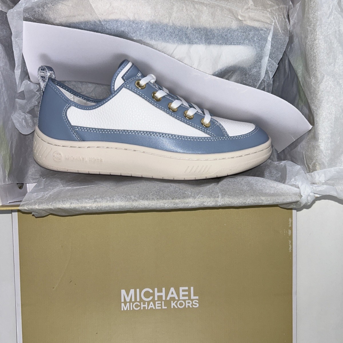NEW MICHAEL KORS Size 7 Women's Sneaker Pale Blue White SHEA LACE