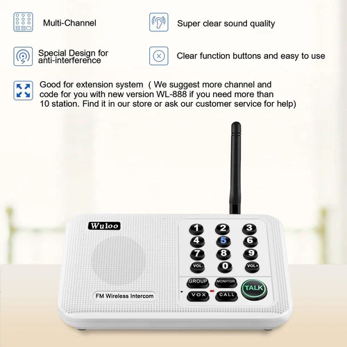 Wuloo 10Channel Call ALL FM Wireless Intercom System for Home Room 1Mile Talking