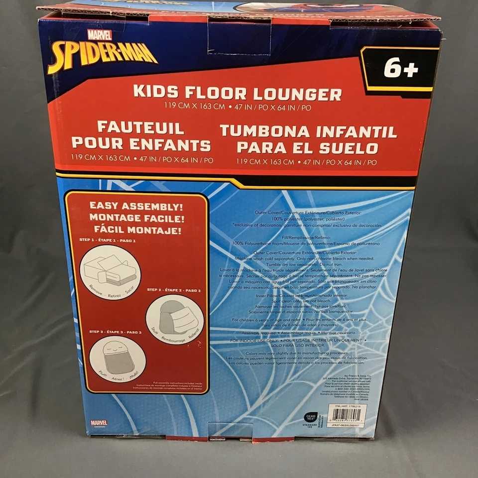 Tumbona de piso y alfombrilla para siestas Spiderman para niños de gran tamaño - Silla con almohada de espuma viscoelástica Foto 3 de 4
