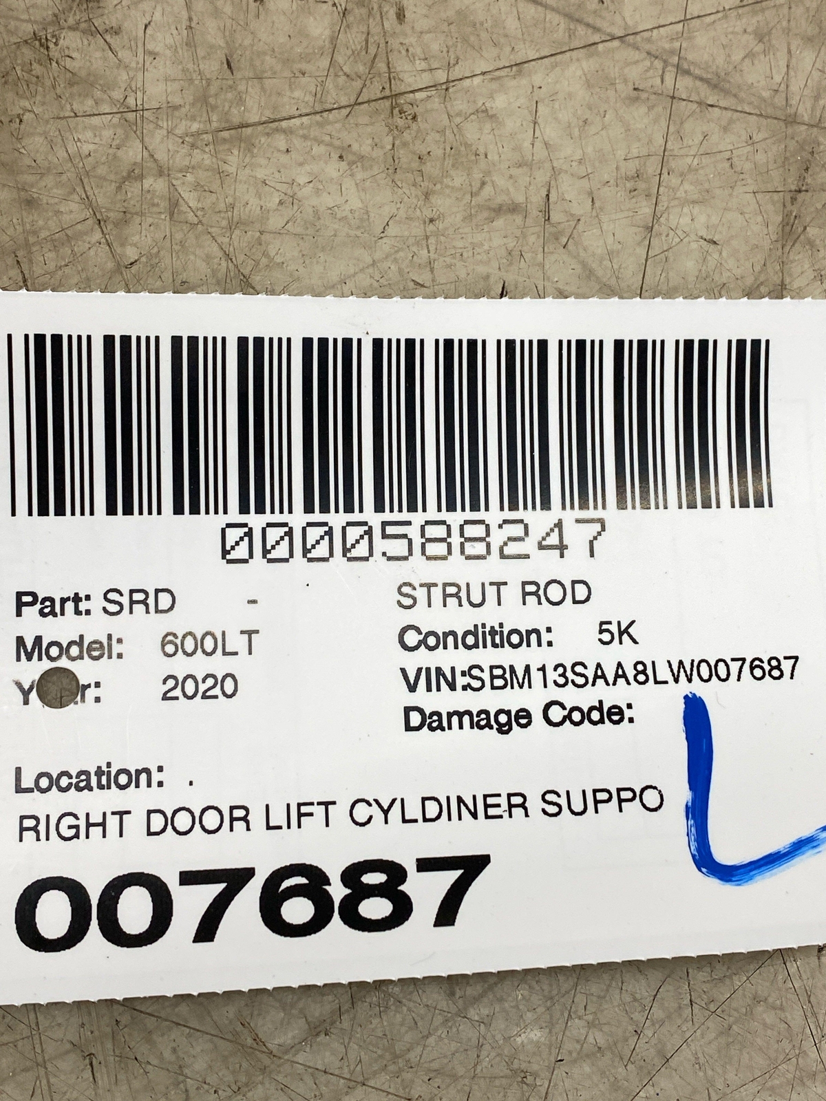 2019-2021 MCLAREN 600LT RIGHT DOOR LIFT CYLDINER SUPPORT STRUT SHOCK 13A5294CP