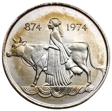 Unc 1974 ICELAND 500 Kronur FOUR SPIRITS & COW WOMAN .925 Silver Coin 1233