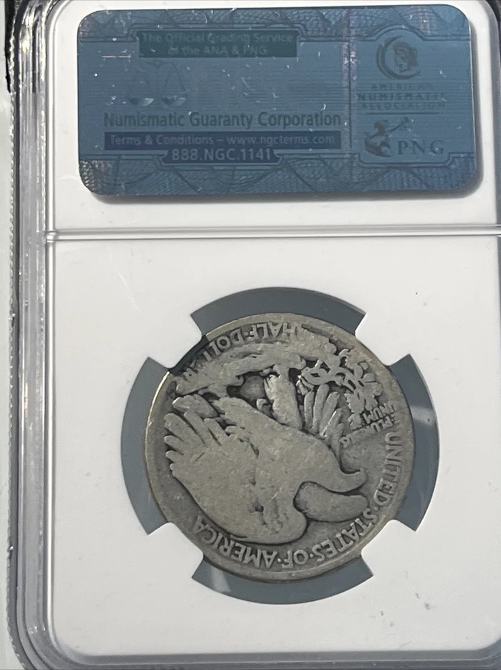 1917 S 50C REVERSE NGC GOOD DETAILS EDGE DAMAGE WALKING LIBERTY HALF DOLLAR - Image 3 of 4