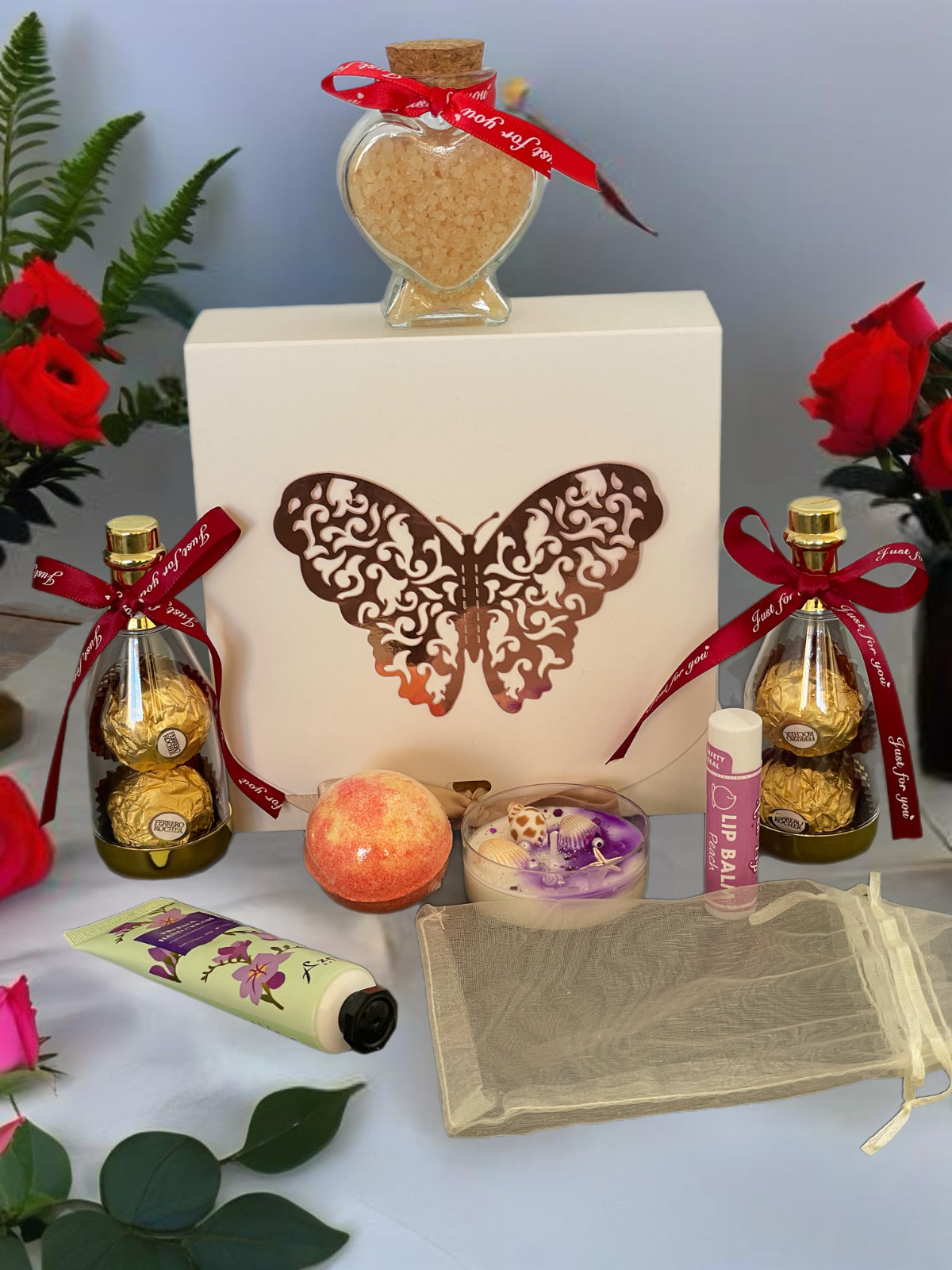Gift Hamper care package Chocolate Candle Bath Body Womens Set