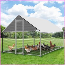 9.8x6.6x6.6 ft Metal Chicken Coop Large Walk-In Chicken Run Peaked Roof w/ Cover