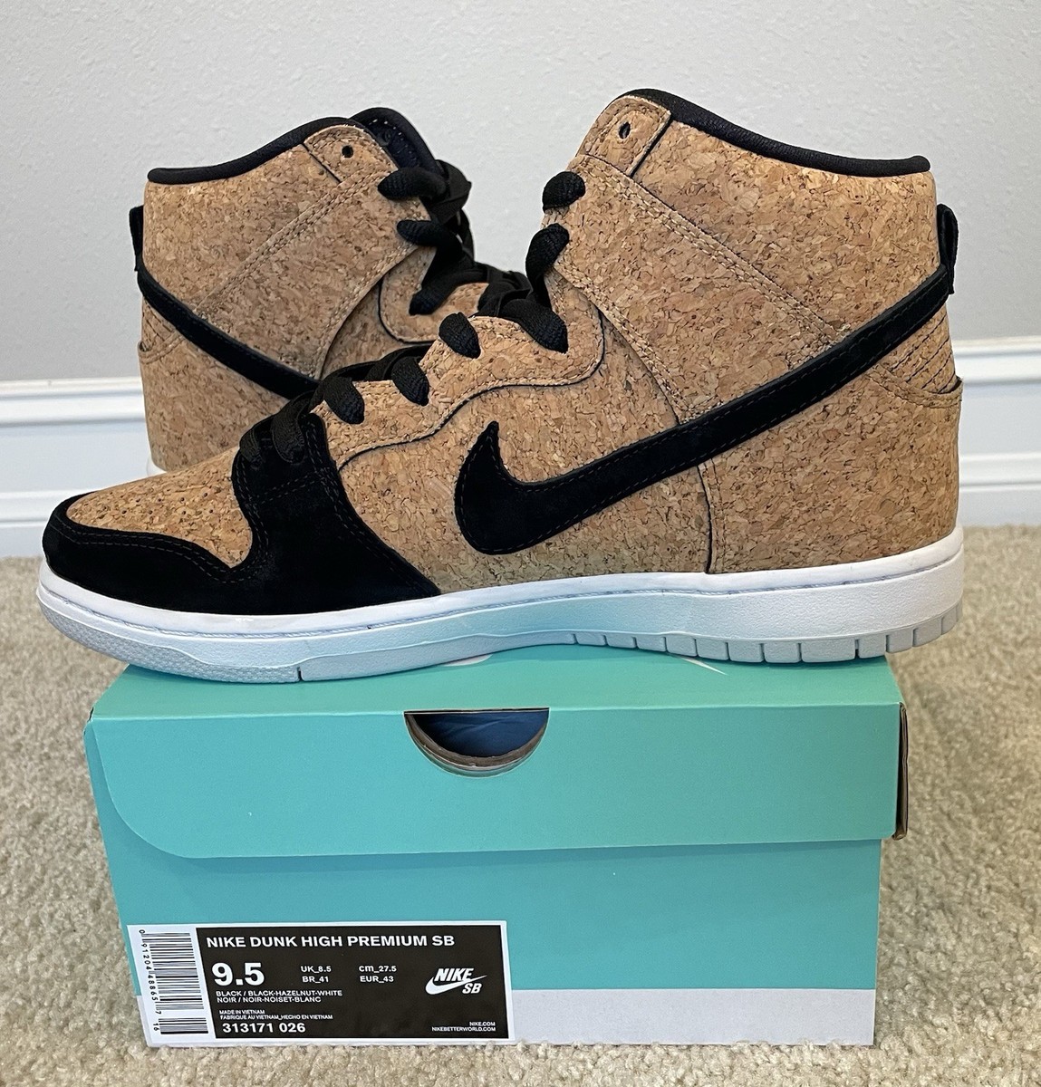 Nike Dunk High Premium SB CORK Size 9.5 313171-026 Black Hazelnut
