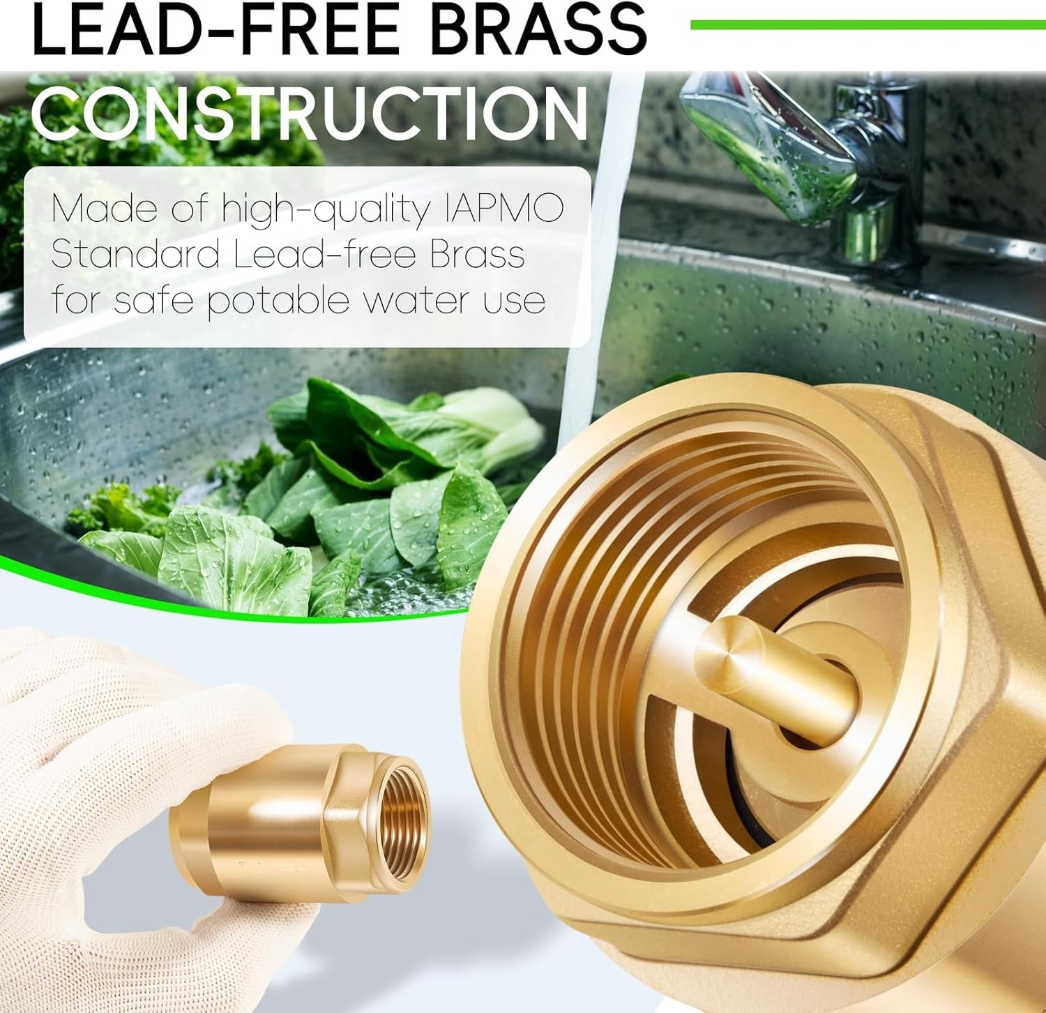 2-Pack One Way Brass In-Line Check Valve, 3/4 Inch IPS for Water Supply System