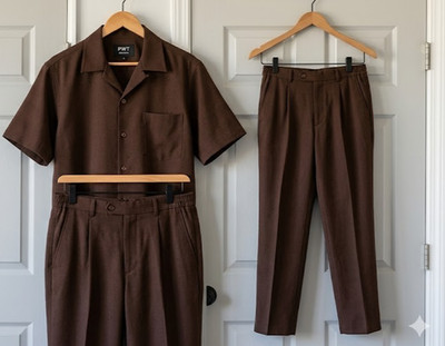 PWT Classics Men's Vintage 100% Linen Resort Set,Brown, Shirt 4XL / Pants 42-44.