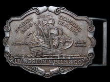KJ05101 VINTAGE 1970s LIVINGSTON WELLS CO. GOLD DEALERS BRASSTONE BUCKLE