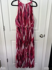 Chico's Black Label Pink Geometric Maxi Dress Sleeveless Pleated Round Neck 1.5