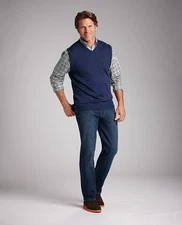 Cutter & Buck Douglas Mens V-neck Vest Size Medium Navy.  100% COTTON. (MI Logo)