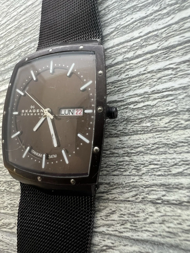 Reloj Skagen Titanio Negro Malla Banda Hombre Cuarzo Día Fecha Dinamarca Foto 4 de 4