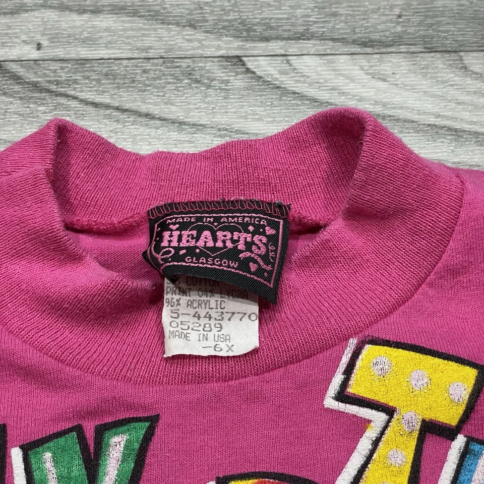 Vintage Beach Graphic Print Dress Girls S (6X) Summer Pink Blue Retro 90s Kids - Image 3 of 4