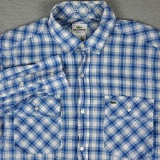Lacoste Shirt Mens Size 38 Blue Plaid Casual Button Up Long Sleeve 