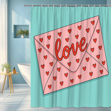 Cute Pink Love Shower Curtain with Hearts for Kids and Bathroom Decor