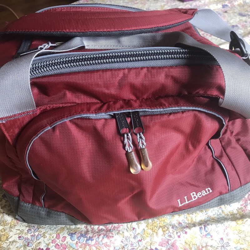 L.L. Bean carryall duffle bag #238054, red nylon, for camping, gym, travel, more