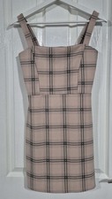 I SAW IT FIRST Stone Check Pinafore Dress Size UK 8 Beige Black Mini Skater