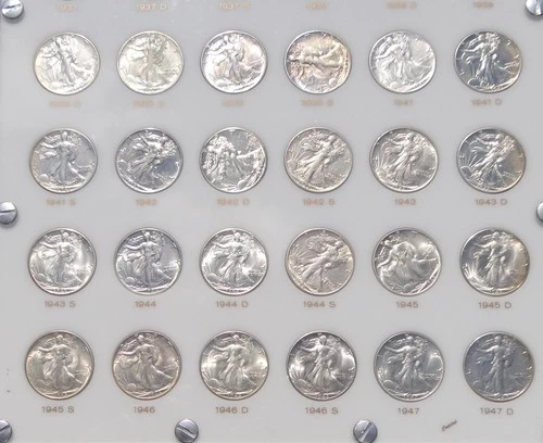 Set of Walking Liberty Half Dollars, 33 Coins in UNC or AU Condition