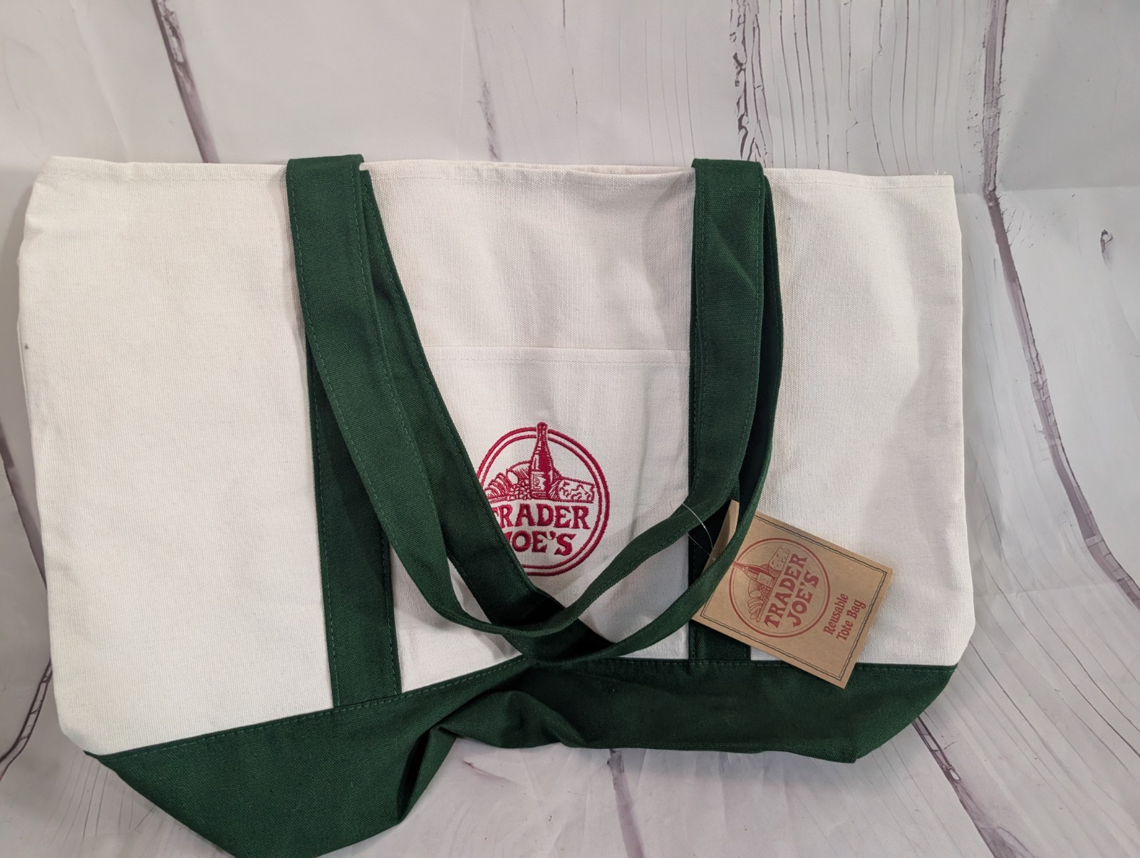 NWT Trader Joe’s Large Canvas Tote Bag Christmas Green Limited Edition Reusable