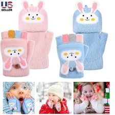 2Pairs Winter Kids Fingerless Gloves Toddler Finger Mittens Knit Convertible USA