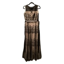 Tahari Arthur Levine lace A line gown Formal Evening Dress Sleeveless Black 8
