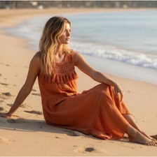 Anthropologie Maeve Bohemian Abilene Maxi Dress Terracotta Rust Resort Medium