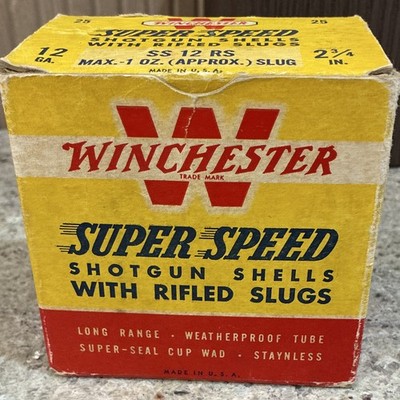 Winchester Super-Speed 12 Ga Rifled Slug Shotgun Shells Ammo Box Vintage