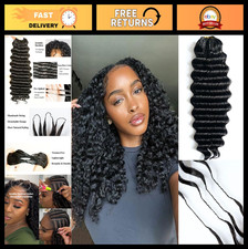 100 Raw Human Hair Extensions - Deep Wave Crochet Feathers, Knotless, 14in, 60g