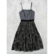 Tahari ASL Dress Womens 2 Lace Sequined Velvet Flocked Whimsigoth Silk Party New