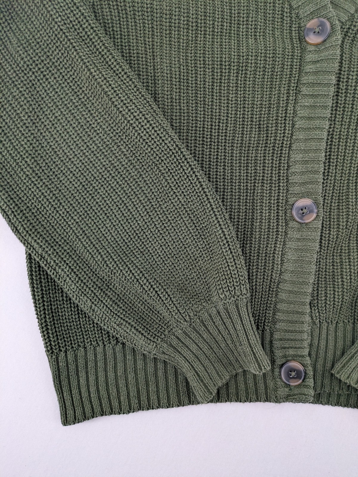 even&ODD Damen Strickjacke L Cardigan Grün V-Ausschnitt Knopfleiste Baumwolle image 4