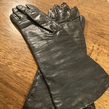 Black Leather Vintage Women  s Gloves - long lined size 6 