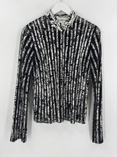 Victor Costa Vintage Jacket Womens 10 Black White Floral Striped Zip Up Sheer