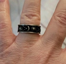 Celestial Themed Ring Silvertone Sun Moon Stars Size 8