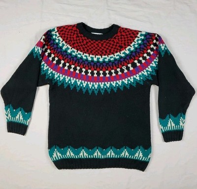 Giorgio Sant Angelo Black Christmas Sweater Grandma Adult M Acrylic Wool 1980s