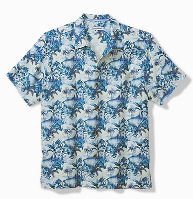 TOMMY BAHAMA Hidden Horizons Camp Hawaiian Shirt Silk Myka Blue Sz XL $148