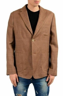 Malo Men's 100% Silk Brown Two Button Blazer Sport Coat US 44 IT 54