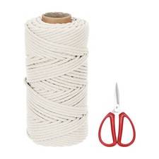 Braided Macrame Cord, 4mm x 109 Yards Cotton Rope with Scissors Light White 