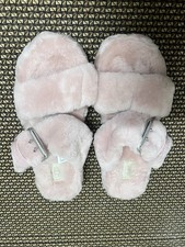 WOMEN UGG FUZZ YEAH PINK CRYSTAL FUZZY SLIDE SANDAL SLIPPERS SIZE 7