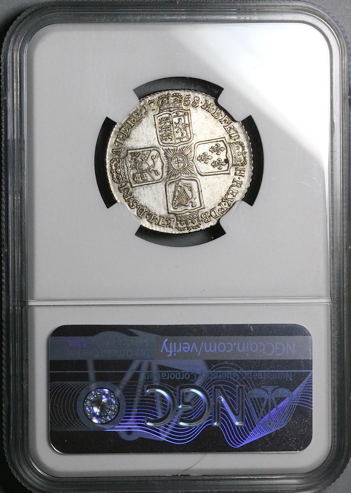 1758 NGC AU George II Shilling Great Britain Colonial Silver Coin (25102301D)