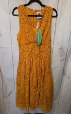 NWT Farm Rio Anthropologie Women's Size S Landscape Guipure Mustard Midi Dress