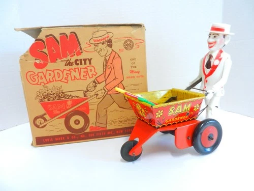 SAM THE CITY GARDENER WIND-UP WITH ACCESSORIES & BOX - MARX 1950'S - WORKING