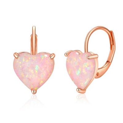 Hawaii Beach Pink Fire Opal Heart Shape Earrings Silver Filled For Women Girls