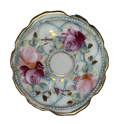 Vintage Porcelain Small Dipping Bowl Hand Painted Roses Gold Trim