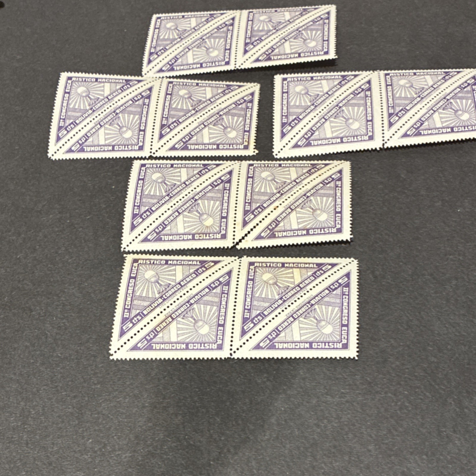 Bolivia Air Mail Triangle Stamps 5c Purple White MNH OG 5 Pairs